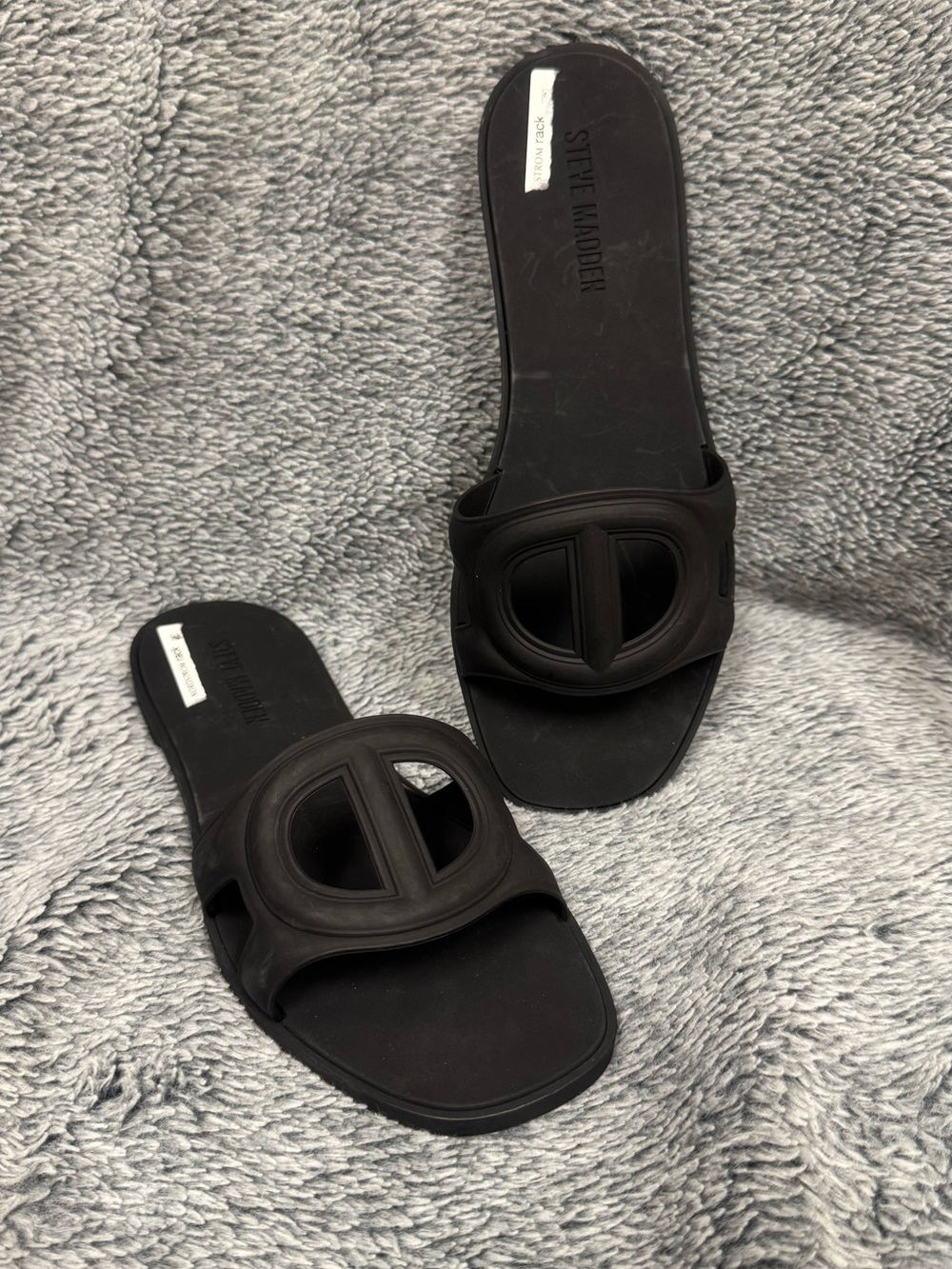Steve Madden Black Slide Mules with Logo Accent